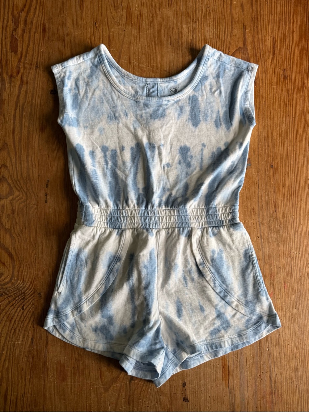 Athleta Girl Blue Tie-Dye Romper with Elastic Waist